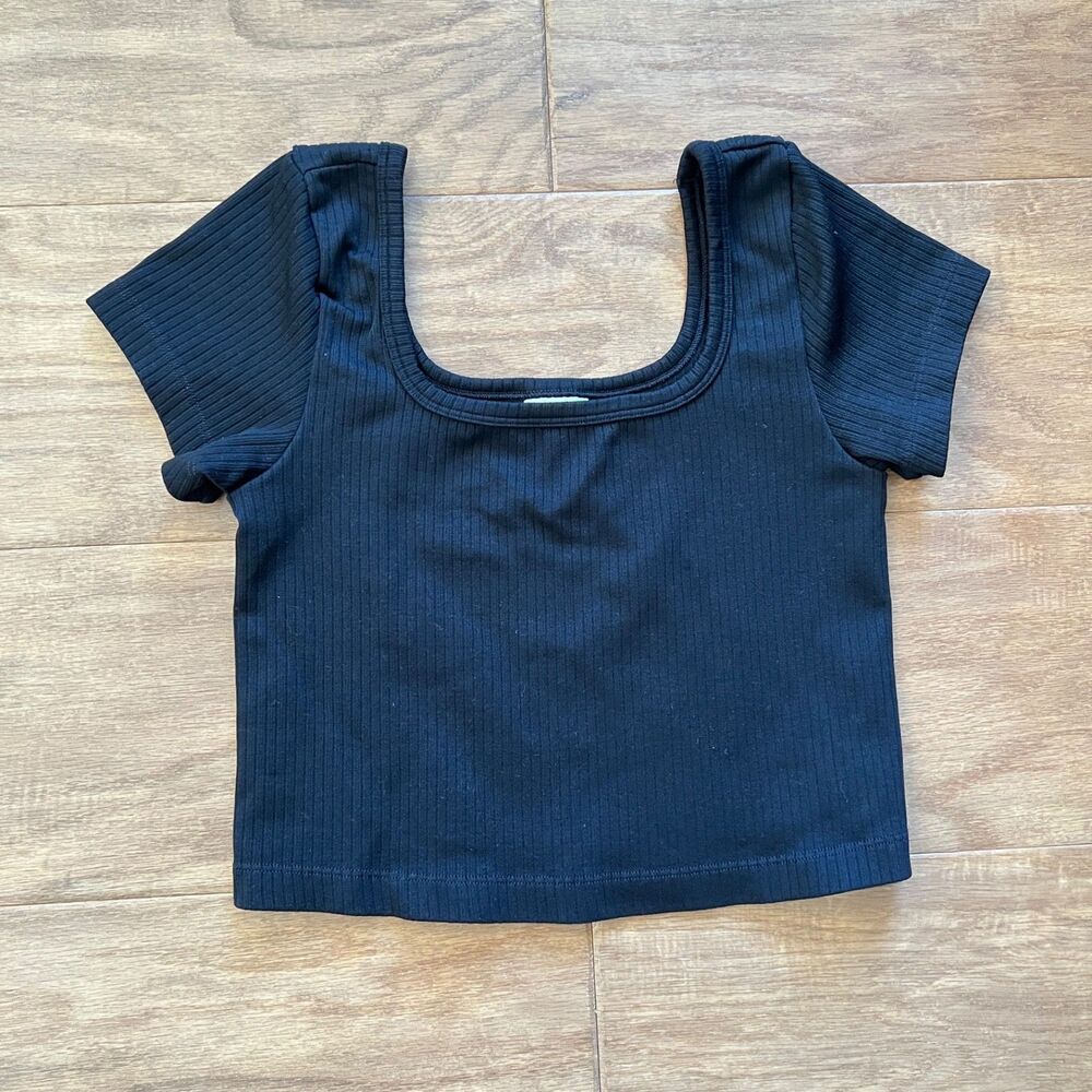 PINK Victoria's Secret Crop Top Size XS Black Seamless Rib Square Neck